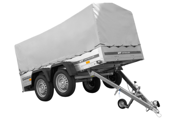 KIPP UNITRAILER 264/2 Doppelachsanhänger mit Stützrad, Überrollbügel und grauer Plane